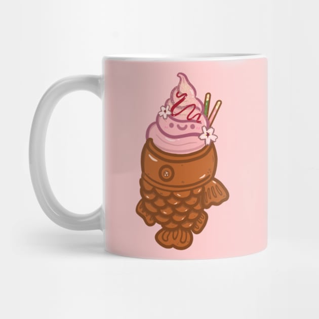 Kawaii Sakura Taiyaki Ice-cream with pocky sticks design sticker by Marie.c.doodles